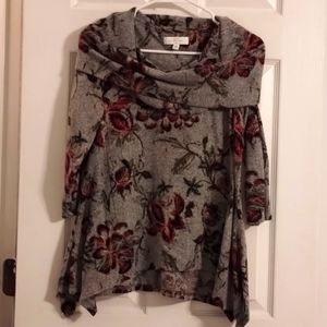 Floral Print Cowl Neck Sweater